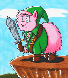 Size: 900x1033 | Tagged: safe, artist:tobibrocki, oc, oc only, oc:fluffle puff, crossover, link, solo, the legend of zelda