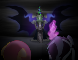 Size: 1070x825 | Tagged: safe, artist:faith-wolff, oc, oc only, alicorn, bat pony, bat pony alicorn, pony, alicorn oc, dark magic, magic, sombra eyes