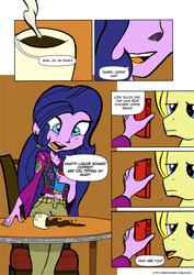 Size: 960x1356 | Tagged: safe, artist:woodcase, amira, oc, oc:sun trotter, saddle arabian, equestria girls, barista amira, coffee, comic