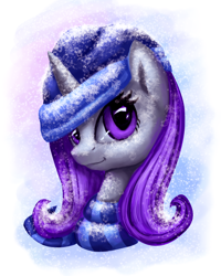 Size: 1526x1908 | Tagged: safe, artist:9de-light6, oc, oc only, oc:starlight, pony, unicorn, clothes, hat, scarf, snow, snowfall, solo, winter