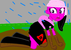 Size: 489x349 | Tagged: safe, artist:zoemelody, oc, oc only, oc:melody heart, equestria girls, equestria girls-ified, mud, rain, solo