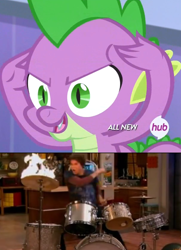 Size: 562x775 | Tagged: safe, spike, dragon, equestria games (episode), drums, hub logo, icarly, jerry trainor, pstandard psychic pstance, psychic powers, psychic spike, spencer shay