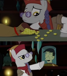 Size: 1006x1138 | Tagged: safe, edit, edited screencap, screencap, uncle curio, pony, magic duel, comic, disembodied head, futurama, head in a jar, leonard nimoy, male, stallion