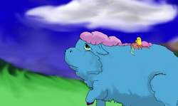 Size: 814x486 | Tagged: safe, artist:spoosh, fluffy pony, fluffy pony foals, fluffy pony mother, scenery