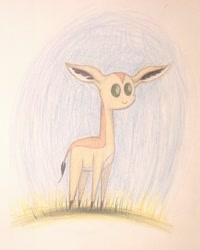 Size: 799x1000 | Tagged: safe, artist:thefriendlyelephant, oc, oc only, oc:nuk, antelope, gerenuk, animal in mlp form, bbbff, big ears, grass, long legs, long neck, pointy ponies, simple, solo, traditional art
