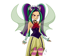 Size: 4011x3096 | Tagged: safe, artist:frankaraya, aria blaze, demon, equestria girls, rainbow rocks, clothes, evening gloves, fin wings, horns, humanized, sleeveless, smiling, solo, winged humanization