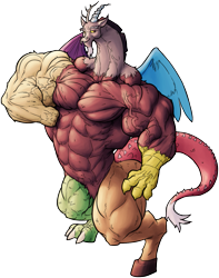 Size: 1077x1367 | Tagged: safe, artist:furry, discord, buff, colored, deltscord, fetish, muscle fetish, muscles, my muscle pony, solo