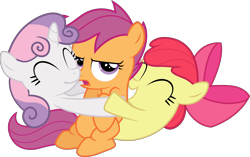 Size: 5000x3146 | Tagged: safe, artist:apony4u, apple bloom, scootaloo, sweetie belle, earth pony, pegasus, pony, unicorn, absurd resolution, cutie mark crusaders, hug, simple background, transparent background, trio, vector