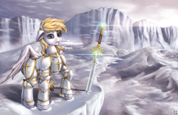 Size: 4829x3125 | Tagged: safe, artist:mrs1989, oc, oc only, oc:guardian dreamer, pegasus, pony, armor, legends of equestria, solo, sword, weapon