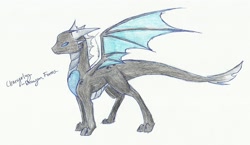 Size: 1880x1087 | Tagged: safe, artist:iceofwaterflock, changeling, dragon, hybrid, changeling dragon, dragonified, solo