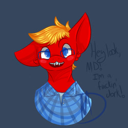 Size: 900x900 | Tagged: safe, oc, oc only, oc:bunny, rabbit, cute, dork, fangs, glasses, plaid, plaid shirt, red, teeth, vulgar