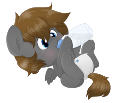 Size: 979x816 | Tagged: safe, artist:tilly-towell, oc, oc only, oc:zeus, pegasus, pony, baby, bottle, colt, cute, diaper, drinking, eating, foal, male, milk, newborn, underhoof, weapons-grade cute