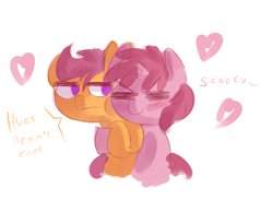 Size: 787x643 | Tagged: safe, artist:haute-claire, ruby pinch, scootaloo, ask, ask ruby pinch, heart, hug, tumblr