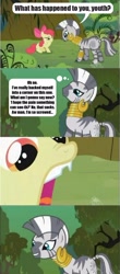 Size: 904x2048 | Tagged: safe, screencap, apple bloom, zecora, zebra, the cutie pox, comic, screencap comic