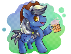 Size: 1024x768 | Tagged: safe, artist:szopwmeloniku, oc, oc only, bisexuality, cider, digital art, hat, hoof hold, looking at you, mug, open mouth, pride, smiling, solo