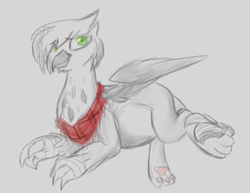 Size: 1100x850 | Tagged: safe, artist:hippykat13, oc, oc only, oc:eraclea, griffon, belly, cute, looking up, neckerchief, on side, pregnant, sitting, smiling, solo