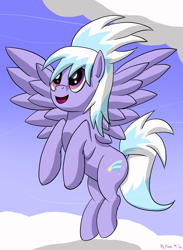 Size: 2323x3166 | Tagged: safe, artist:mcnum, cloudchaser, cloud, cloudy, flying, smiling, solo, spread wings