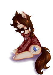 Size: 752x1063 | Tagged: safe, artist:szopwmeloniku, oc, oc only, oc:ashley, clothes, digital art, eyes closed, sitting, solo