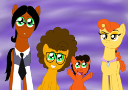 Size: 1024x727 | Tagged: safe, artist:crazynutbob, cheese sandwich, oc, oc:tomato sandwich, bags under eyes, brothers, colt, family, family photo, father, frown, glasses, male, mother, smiling, younger