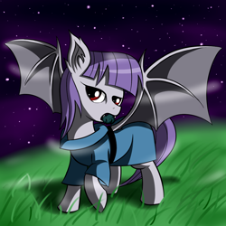 Size: 1200x1200 | Tagged: safe, artist:wrap, maud pie, bat pony, pony, pixiv, race swap, solo