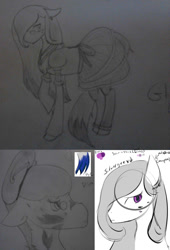 Size: 679x1000 | Tagged: safe, artist:mabu, oc, oc only, oc:glimmer wish, pony, burned, digital art, fancy, feedback requested, female, glasses, mare, mixed media, sketchbook, traditional art, why not