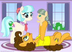 Size: 2020x1460 | Tagged: safe, artist:jaquelindreamz, cheese sandwich, coco pommel, oc, oc:silky smooth, earth pony, pony, baby, baby pony, cheesecoco, female, filly, foal, male, offspring, parent:cheese sandwich, parent:coco pommel, parents:cheesecoco, shipping, straight