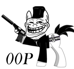 Size: 430x401 | Tagged: safe, artist:salted pingas, oc, oc only, oc:salted pingas, bowtie, clothes, gun, james bond, suit, trollface