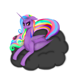 Size: 800x800 | Tagged: safe, artist:auroraswirls, oc, oc only, oc:aurora swirls, alicorn, pony, alicorn oc, cloud, female, frown, mare, multicolored hair, nightmarified, on a cloud, prone, rainbow hair, simple background, solo, transparent background