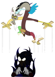 Size: 800x1110 | Tagged: safe, artist:snicketbar, discord, aura, chaos in equestria, crossover, dark sonic, discorded, puppeteer, simple background, sonic the hedgehog, sonic the hedgehog (series), strings, transparent background, vector