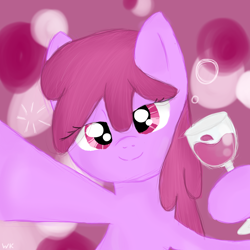 Size: 1200x1200 | Tagged: safe, artist:wishpercry, berry punch, berryshine, pony, bipedal, drunk, glass, solo, wine