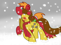 Size: 3800x2800 | Tagged: safe, artist:sketchy-comic, big macintosh, caramel, earth pony, pony, caramac, gay, male, shipping, stallion, winter