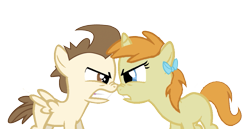 Size: 931x479 | Tagged: safe, artist:avisola, pound cake, pumpkin cake, angry, argument, brother and sister, cake twins, female, fight, gritted teeth, male, nose wrinkle, older, sibling rivalry, siblings