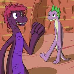 Size: 1280x1280 | Tagged: safe, artist:fuzebox, spike, oc, anthro, dragon, plantigrade anthro, semi-anthro, older, older spike, sleepy, spike's journey, story included, teenage spike, teenaged dragon, teenager, tumblr