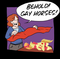 Size: 468x461 | Tagged: safe, artist:hoverrover, artist:zach weiner, edit, big macintosh, braeburn, earth pony, human, pony, applecest, behold! gay horses!, braemac, floppy ears, gay, incest, male, meme, saturday morning breakfast cereal, shipping, stallion