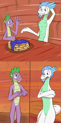 Size: 1280x2560 | Tagged: safe, artist:fuzebox, spike, oc, oc:kitoith, dragon, semi-anthro, cave, comic, flapjacks, older, older spike, spike's journey, story included, teenage spike, teenaged dragon, teenager, tumblr