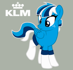 Size: 894x861 | Tagged: safe, artist:maggie-x-awesomeness, oc, oc only, pegasus, pony, airline, blue, clothes, female, freckles, klm, logo, mare, mascot, ponified, socks, solo, x