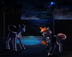 Size: 1514x1200 | Tagged: safe, artist:margony, oc, oc only, oc:neon flame, pony, robot, robot pony, solo, sword, weapon