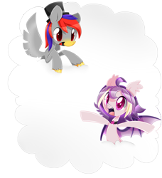 Size: 1735x1900 | Tagged: safe, artist:pegasisters82, oc, oc only, oc:bit drizzle, oc:retro pixel, bat pony, pegasus, pony, cloud, female, happy, male, open mouth, simple background, transparent background