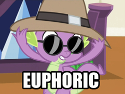 Size: 621x469 | Tagged: safe, screencap, spike, dragon, equestria games (episode), drama, euphoric, fedora shaming, solo