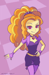 Size: 448x683 | Tagged: safe, artist:marvelpoison, adagio dazzle, equestria girls, rainbow rocks, clothes, female, fingerless gloves, gloves, jewelry, looking at you, necklace, pendant, purple background, simple background, smiling, solo