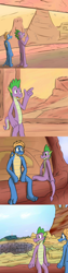 Size: 1280x5120 | Tagged: safe, artist:fuzebox, spike, oc, oc:sharp, anthro, dragon, plantigrade anthro, comic, mountain, older, older spike, sitting, spike's journey, story included, teenage spike, teenaged dragon, teenager, tumblr