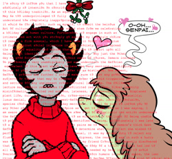 Size: 1024x950 | Tagged: safe, oc, oc only, oc:checked privilege, ask fury belle, christmas, exploitable meme, homestuck, kankri vantas, meme, mistletoe, tl;dr, tumblr