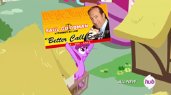 Size: 842x468 | Tagged: safe, edit, edited screencap, screencap, berry punch, berryshine, testing testing 1-2-3, all new, berry's sign, better call saul, breaking bad, exploitable, exploitable meme, hub logo, meme, saul goodman, solo