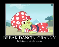 Size: 750x600 | Tagged: safe, granny smith, leap of faith, breakdancing, motivational poster, solo