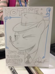 Size: 768x1024 | Tagged: safe, artist:andypriceart, observer (character), fringe, keyhole, observer, peeping, peeping tom, solo, traditional art