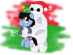 Size: 1600x1200 | Tagged: safe, artist:dulcechica19, baymax, big hero 6, christmas, crossover, hiro hamada, ponified