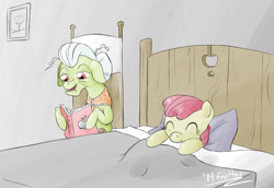 Size: 1200x826 | Tagged: safe, artist:feather, apple bloom, granny smith, bedtime story, reading