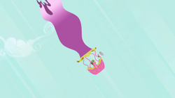 Size: 1280x720 | Tagged: safe, screencap, cherry berry, earth pony, pony, the mysterious mare do well, accident, aviator hat, balloon, crash, hat, hot air balloon, megaphone, peril, popping, solo, this will end in tears and/or death, twinkling balloon