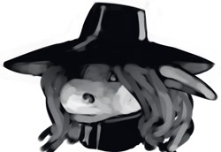 Size: 672x461 | Tagged: safe, artist:tempusfidgets, collar, concealed eyes, crossover, d, hat, long hair, monochrome, ponified, solo, vampire hunter d