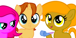 Size: 1264x630 | Tagged: safe, artist:berrypunchrules, oc, oc only, oc:map point, oc:sweet tooth, earth pony, pony, unicorn, 5-year-old, background pony, chestnut fall, male, stallion, younger